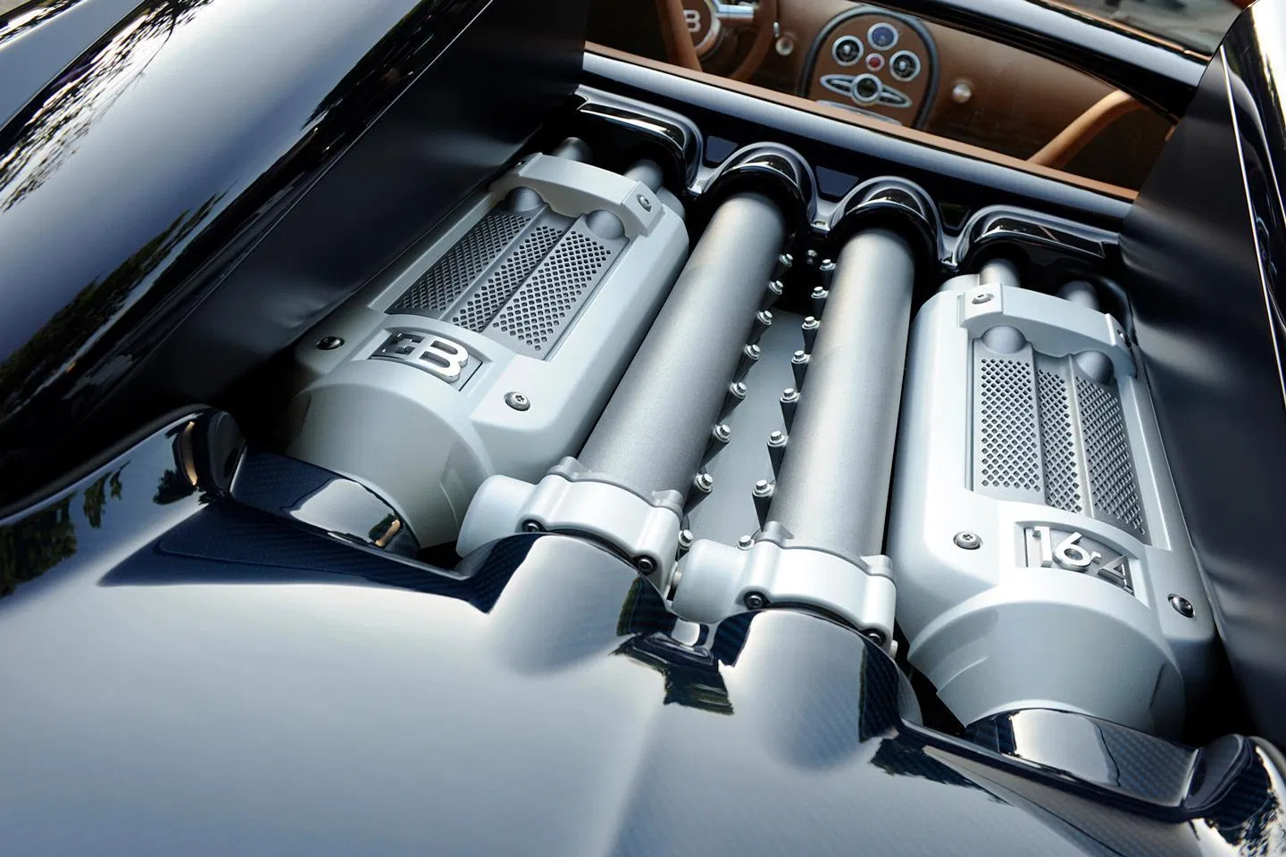 Bugatti quad-turbo W16 engine bay