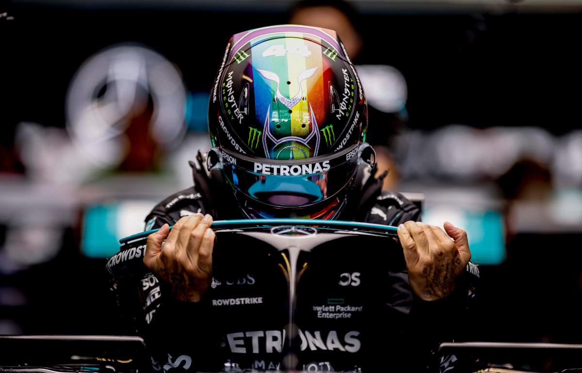 Formula 1 driver's helmet, pit garage